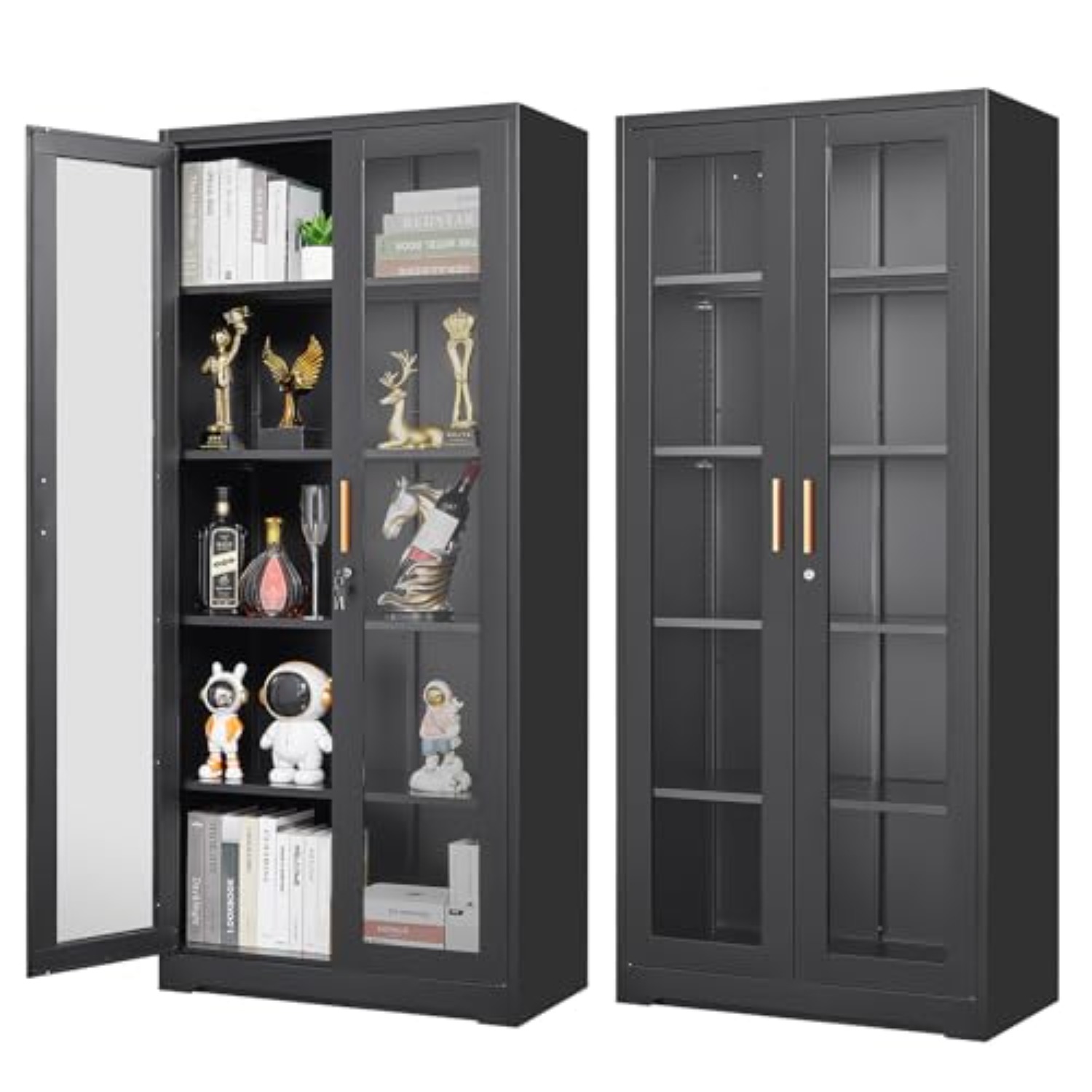 Glass Cabinet Display - 180 cm Schwarze Metall-Glas-Vitrine mit Sicherheitsschloss