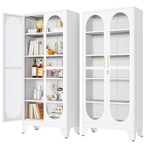 Glass Cabinet Display - 180 cm Hoher Abschließbarer Vitrinenschrank mit