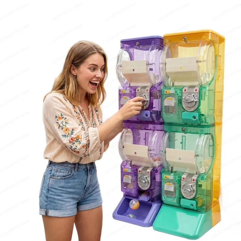 Arcade And Vending - Transparente weiße zweistufige Gashapon-Maschine, münzbetriebener Kapselautomat