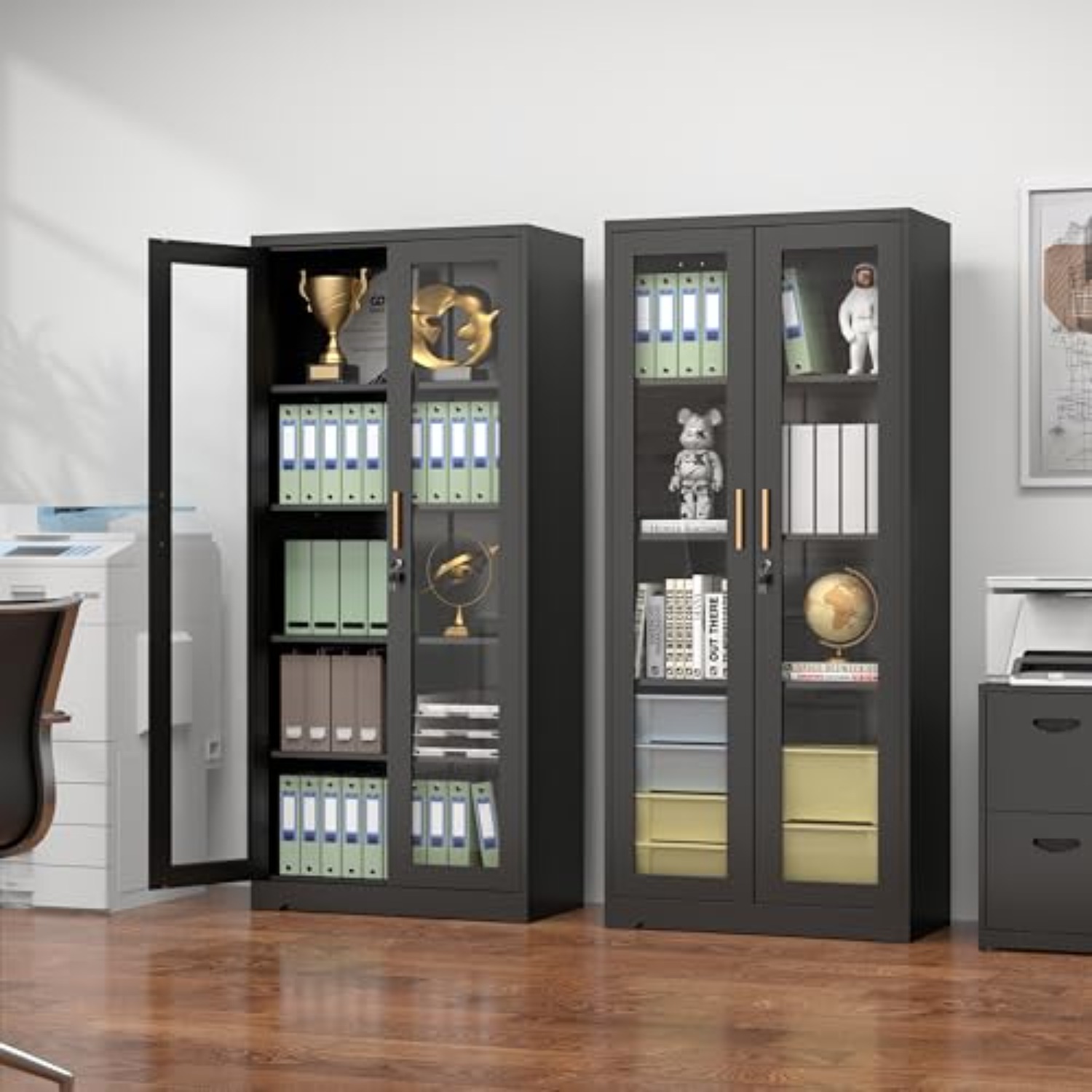 180 cm Schwarze Metall-Glas-Vi – Glass Cabinet Display Bewertung und Preis