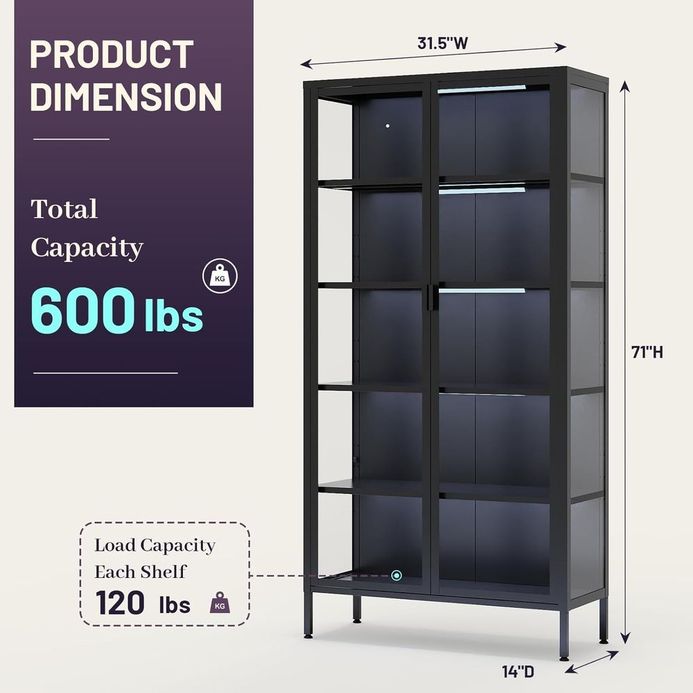 71 cm hohe Glasvitrine mit LED – Glass Cabinet Display Bewertung und Preis
