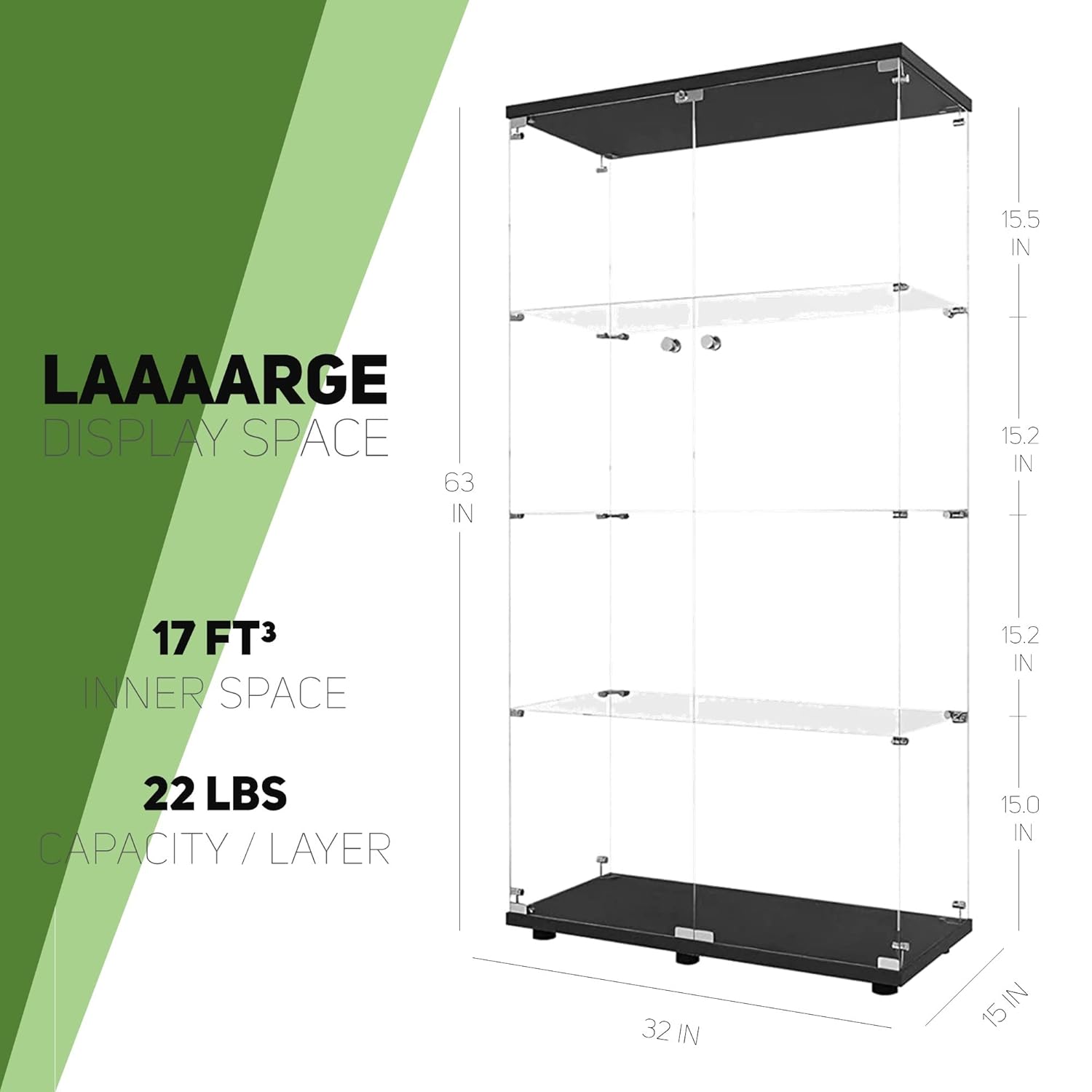 Glas-Vitrine mit 4 Regalen, 2  – Glass Cabinet Display Bewertung und Preis